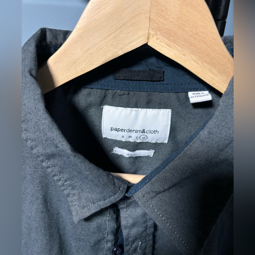 Paper Denim & Cloth Mens Gray Long Sleeve Collared Button-Up